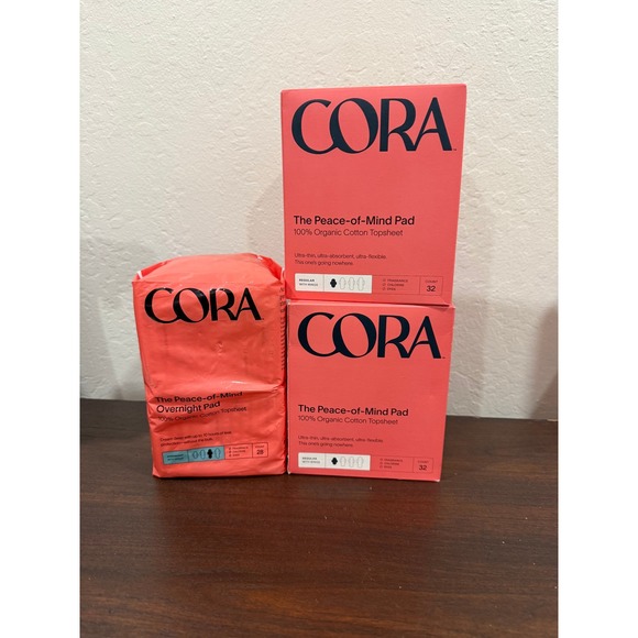 Cora The Peace of Mind Pad 100 Organic Cotton Topsheet Overnight Pads 20 Count - Picture 1 of 2